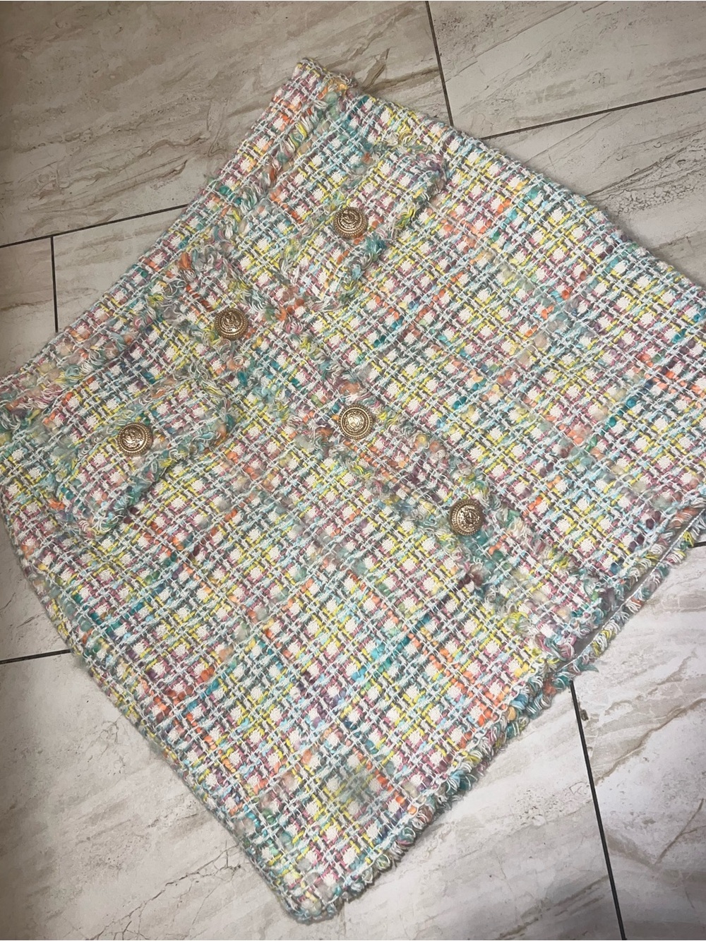 Generation Love Pastel Tweed Button Mini Skirt